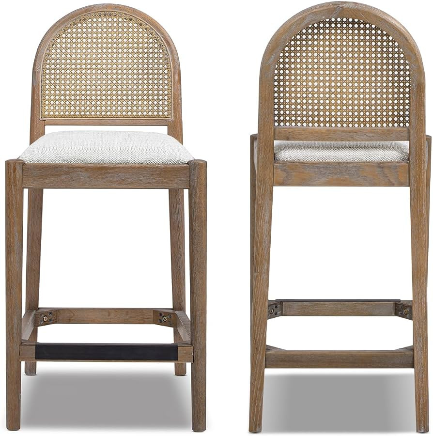 Jennifer Taylor Home Panama 26.5" Curved Back Cane Rattan Counter Stool, Set of 2, Two-Tone Neutr... | Amazon (US)