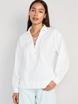 Tie-Front Poplin Top for Women | Old Navy (US)