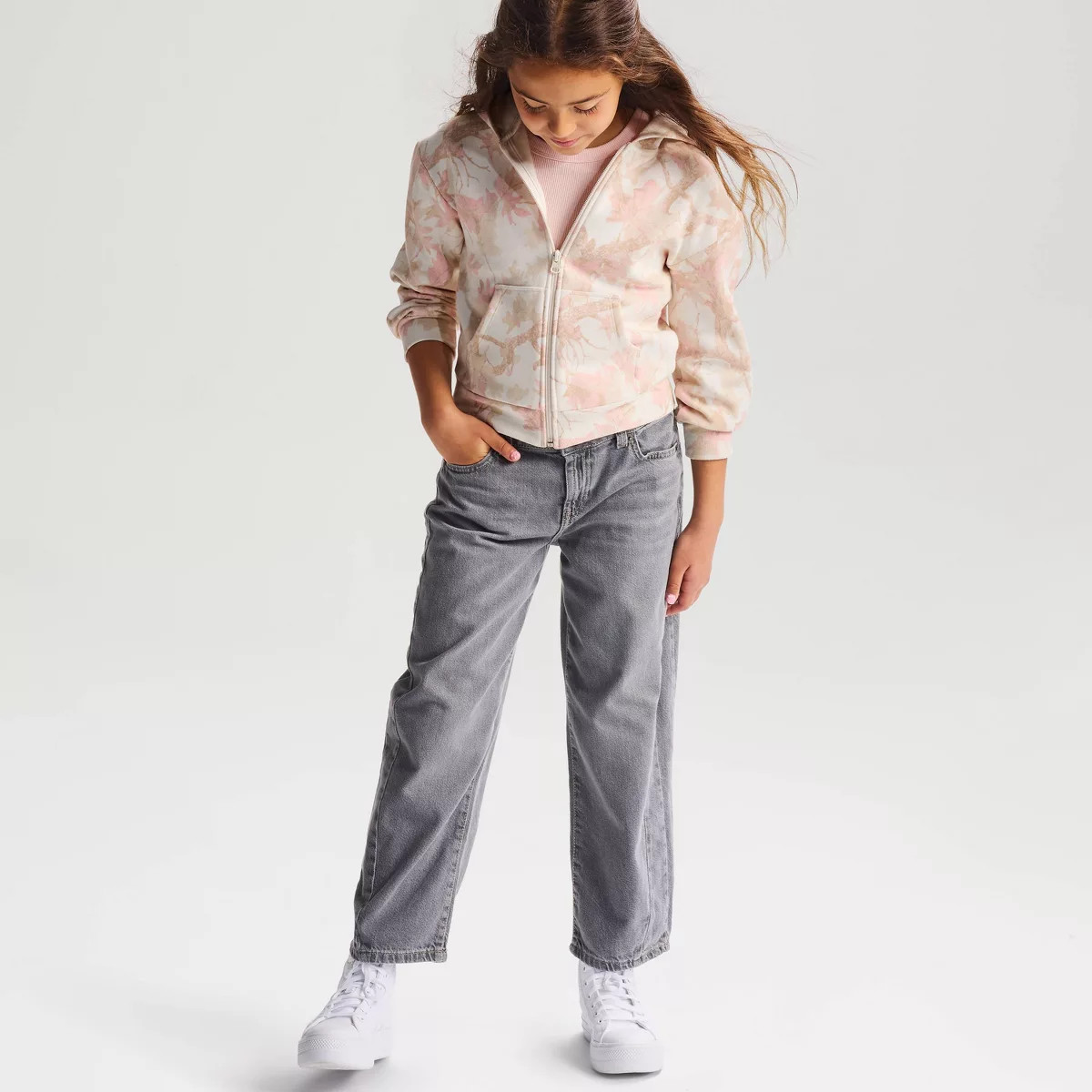 Girls' Fleece Hoodie Zip-Up Sweatshirt - Cat & Jack™ Cream S | Target