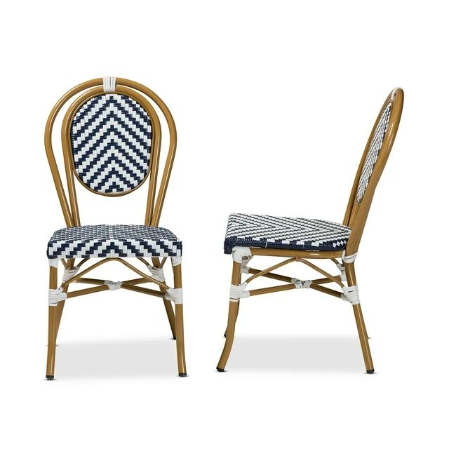 Baxton Studio Alaire Indoor and Outdoor Dining Chair - Wicker - Set of 2 - Stacking - Blue and Wh... | Walmart (US)