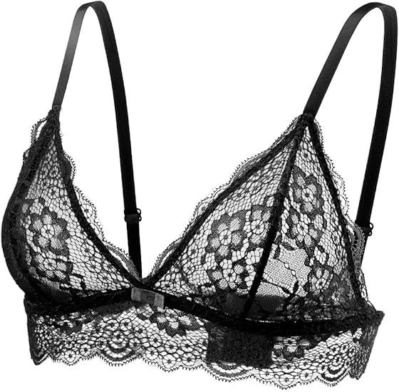 Lace Bralettes for Women No Underwire Sexy Triangle See Thru V Neck Unppaded Bra | Amazon (US)