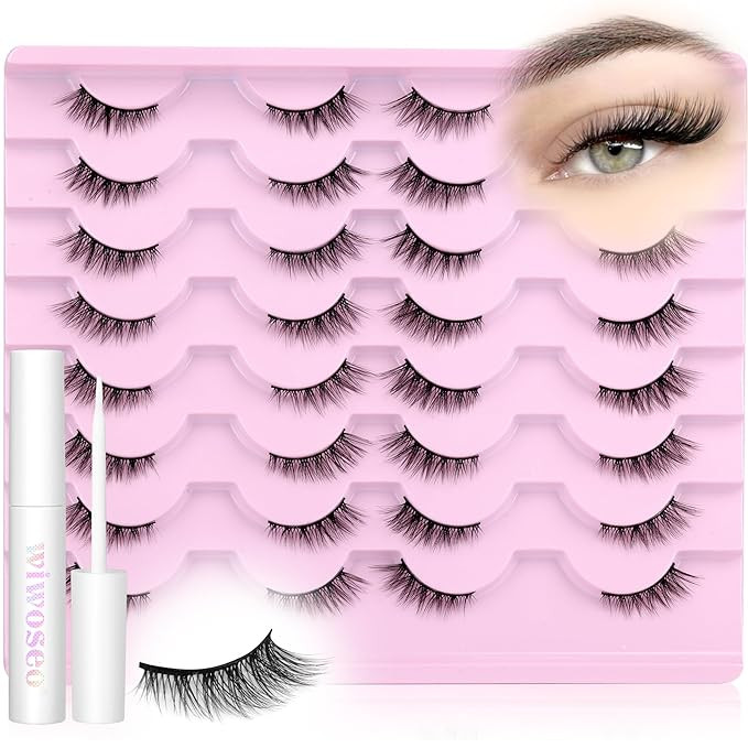 wiwoseo Half Lashes Natural Eyelashes with Glue Cat Eye Lashes Natural Look False Eyelashes with ... | Amazon (US)
