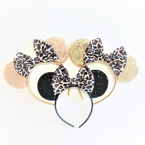 Mouse ears with Cheetah Print Bow, Mouse Ears with Animal Print Bow, Safari Ears, Jungle Cruise E... | Etsy (US)