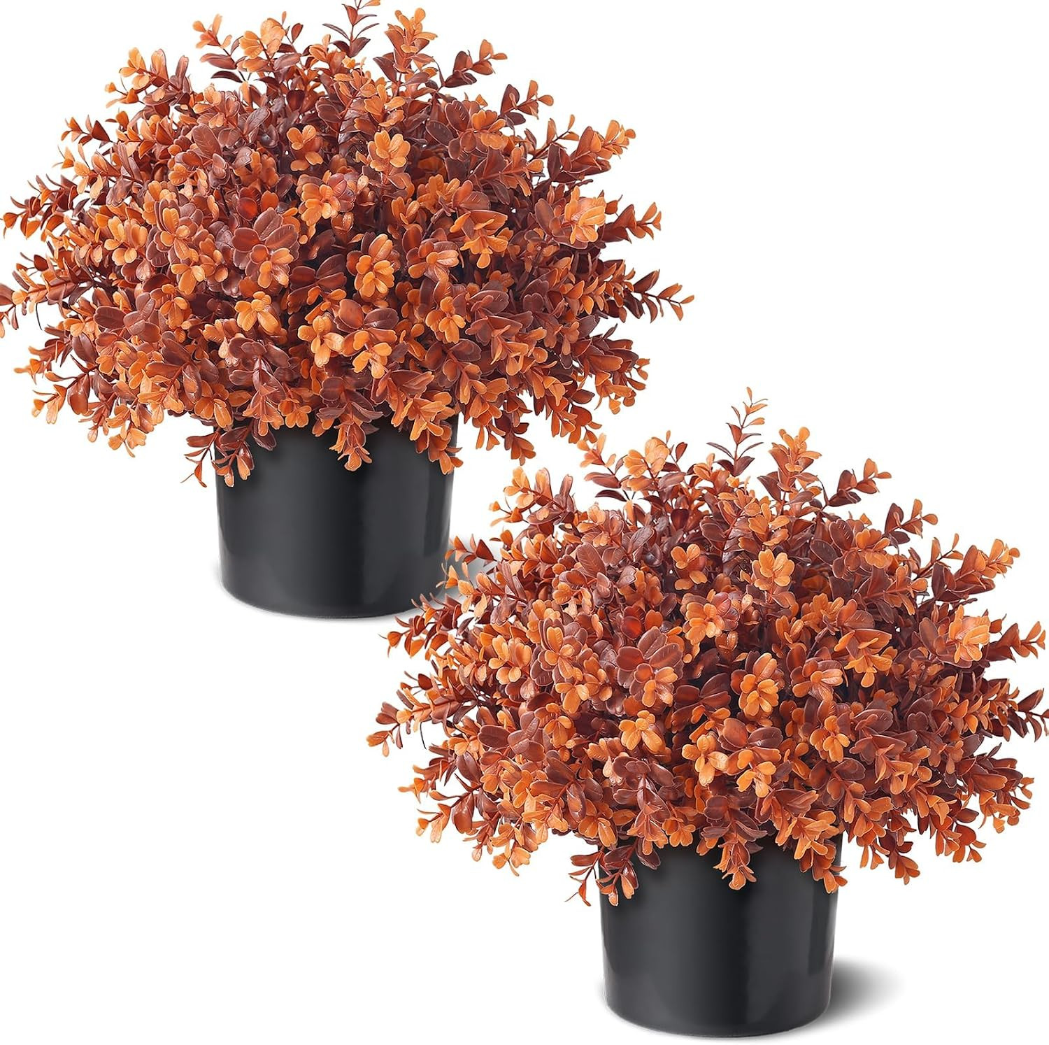 2 Pcs Soft Textured Artificial Boxwood Topiary Tree for Fall Front Porch - 16" Outdoor Faux Boxwood Potted Plant, UV Resistant Fake Shrubs for Farmhouse Thanksgiving Autumn Outside Decor (Deep Orange) | Amazon (US)