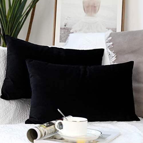 ONME Throw Pillow Covers Black 12x20 inchs, 2 Pack Velvet Decorative Cushion Cover Square Pillowcase | Amazon (US)