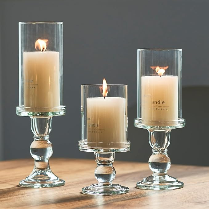 Hurricane Candle Holder, Glass Pillar Candlestick Holder, 3 Pcs (Clear with Sleeve, not Including... | Amazon (US)