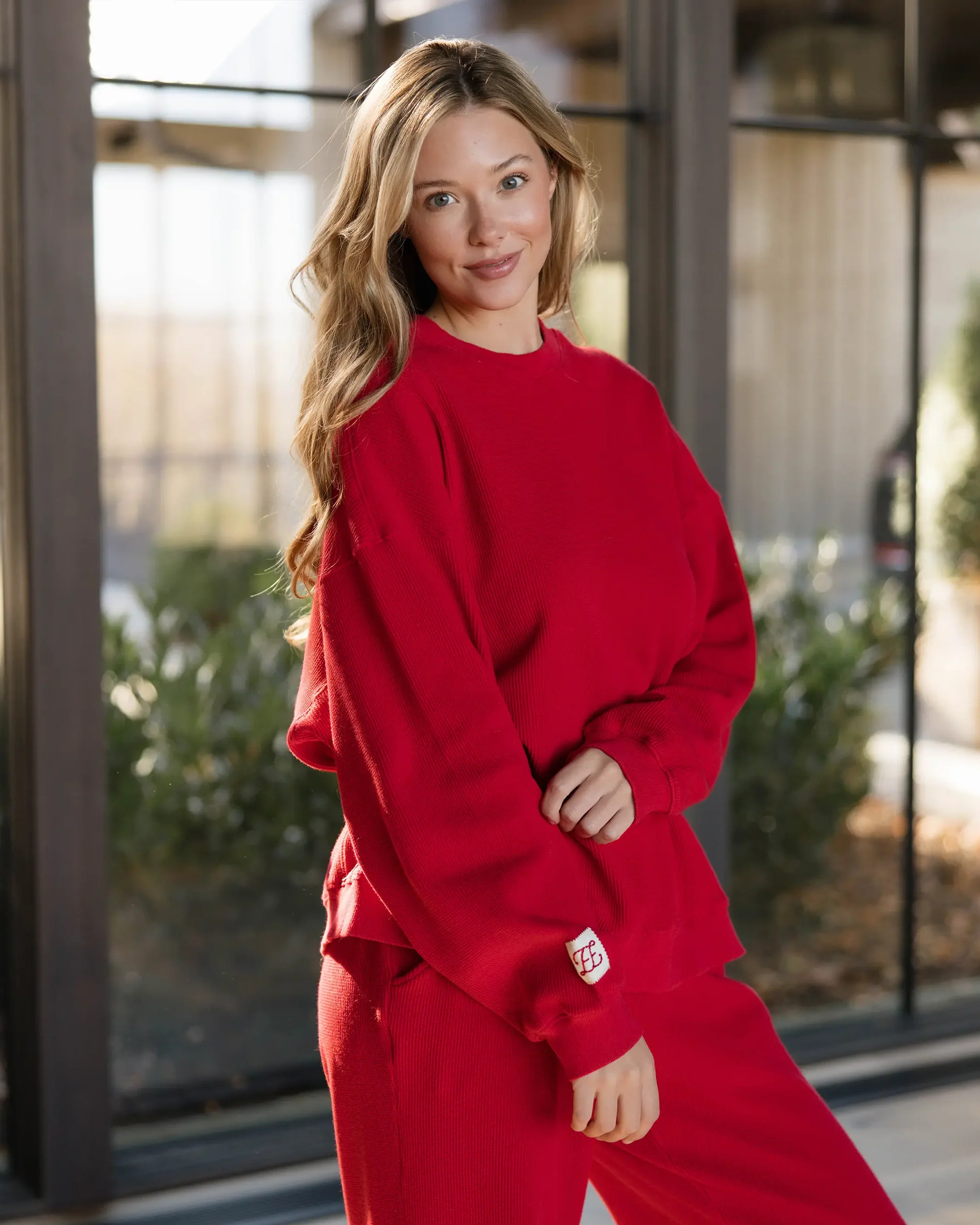 Long Sleeve Waffle Tee in Cherry | Eleven Eleven