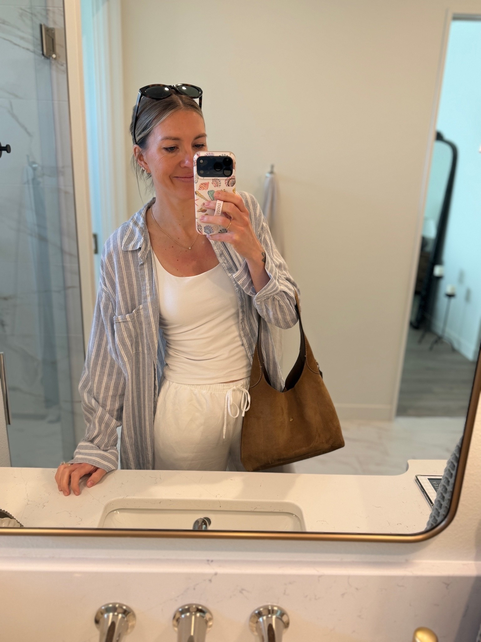 Off to run some errands! Obsessed with this linen blend striped shirt. I have the matching shorts too. Sized up to a L for an oversized fit.

#LTKootd #LTKmomlife #LTKTall