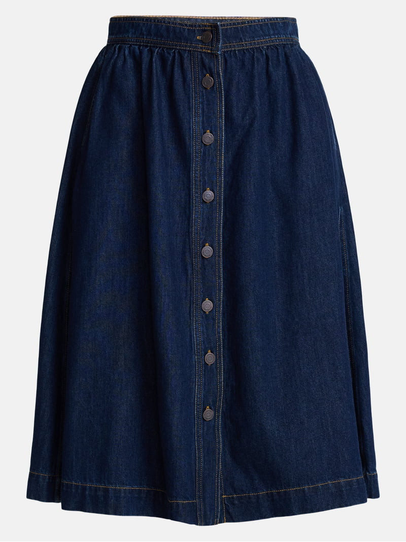 Time and Tru Women's Button Front Denim Midi Skirt, Sizes XS \u2013 XXXL - Walmart.com | Walmart (US)