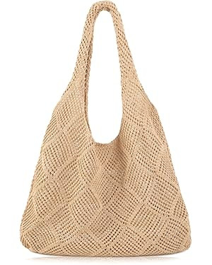 COOKOOKY Crochet Beach Tote bag Summer Beach Bag for Women Aesthetic Mesh Tote Bag Hippie Bag Kni... | Amazon (US)