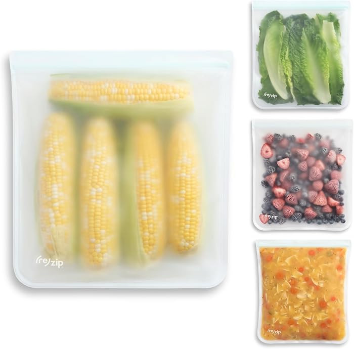 (re)zip Reusable Gallon Freezer Food Storage Bags, Leakproof, 4-Pack, Clear | Amazon (US)