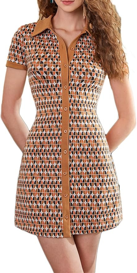 Verdusa Women's Short Sleeve Collar A Line Button Up Short Shirt Dress | Amazon (US)