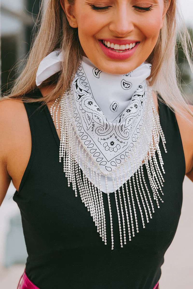 BuddyLove X Blingdana | Shania Crystal Bandana Scarf | White | BuddyLove