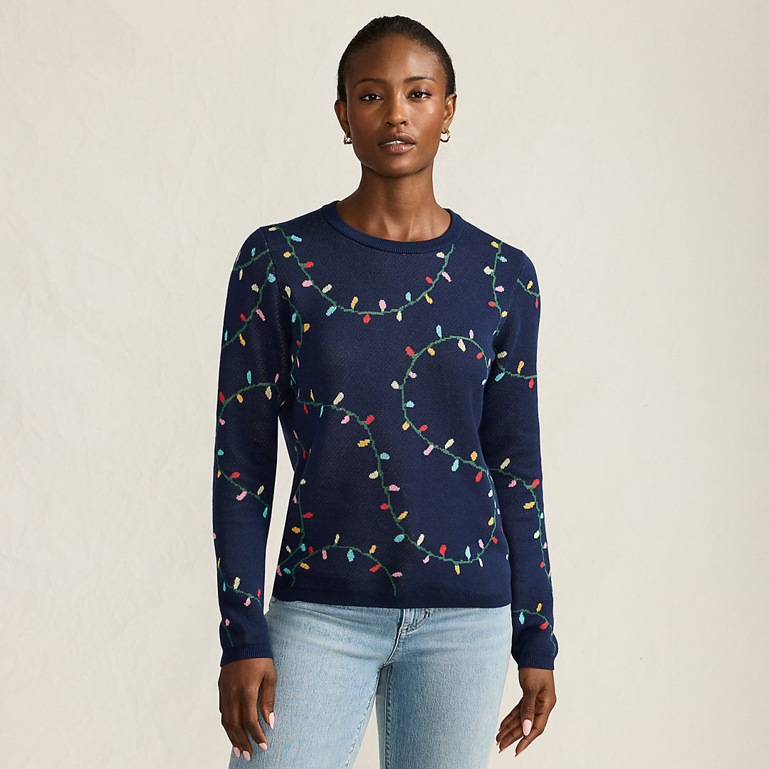 Women's Fine Gauge Cotton All Over Jacquard Crew Neck Sweater | Lands' End (US)