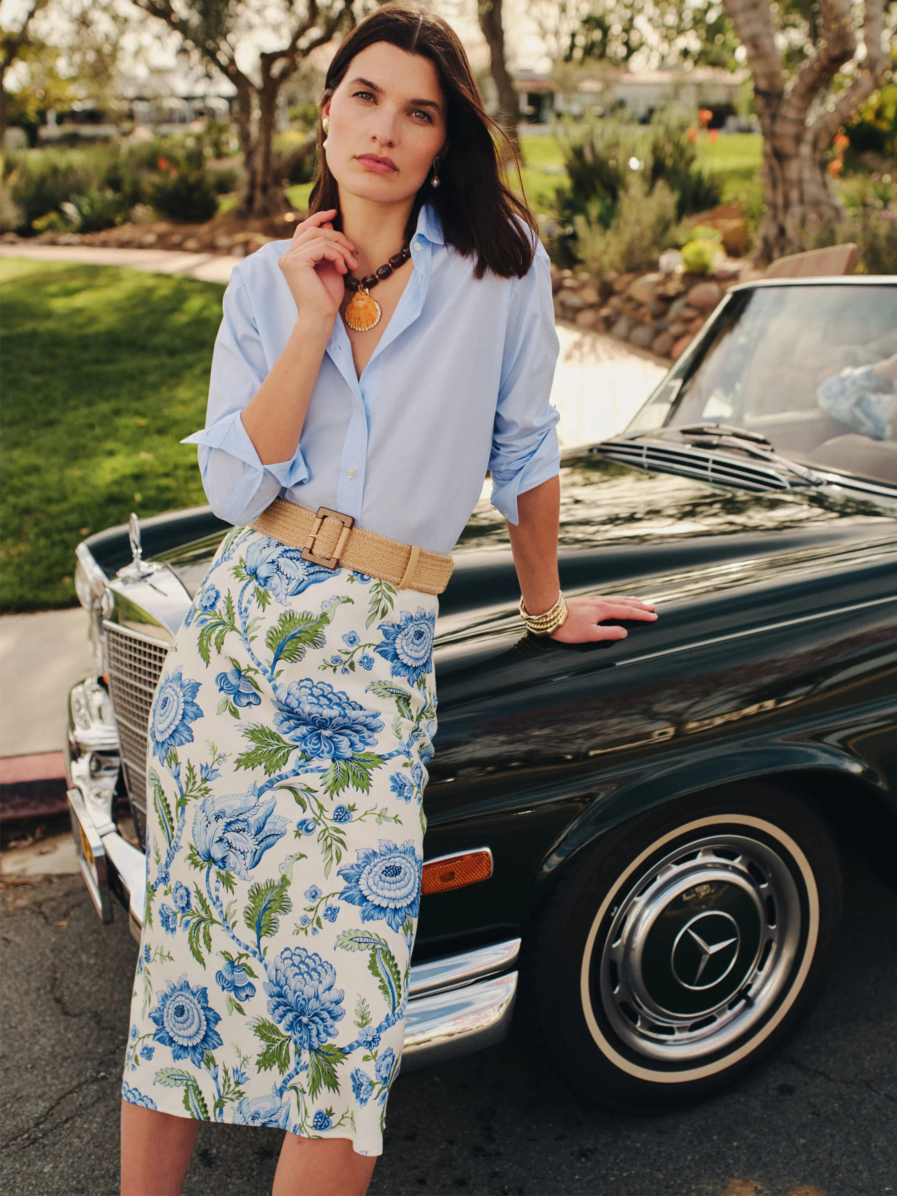 Off_White/Blue/Green Cerulean Garden Bias Adelyn Silk Blend Skirt | Women's Skirts | J.McLaughlin | J.McLaughlin