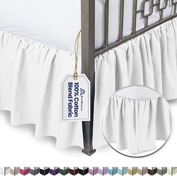 Ruffled Bed Skirt with Split Corners - Twin, White, 18 Inch Drop Cotton Blend Bedskirt (Available... | Amazon (US)