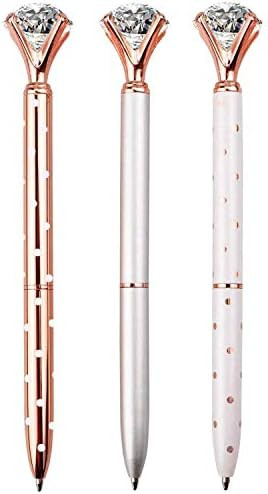 LONGKEY 3PCS Diamond Pens Big Crystal Diamond Ballpoint Pen Bling Metal Ballpoint Pen Offices and... | Amazon (US)