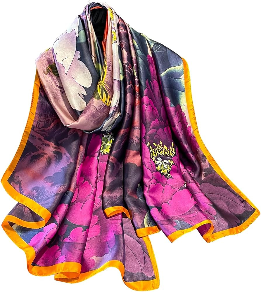 NUWEERIR Womens 100% Large Mulberry Silk Scarf Long Satin Scarf Fashion Lightweight Wraps | Amazon (US)