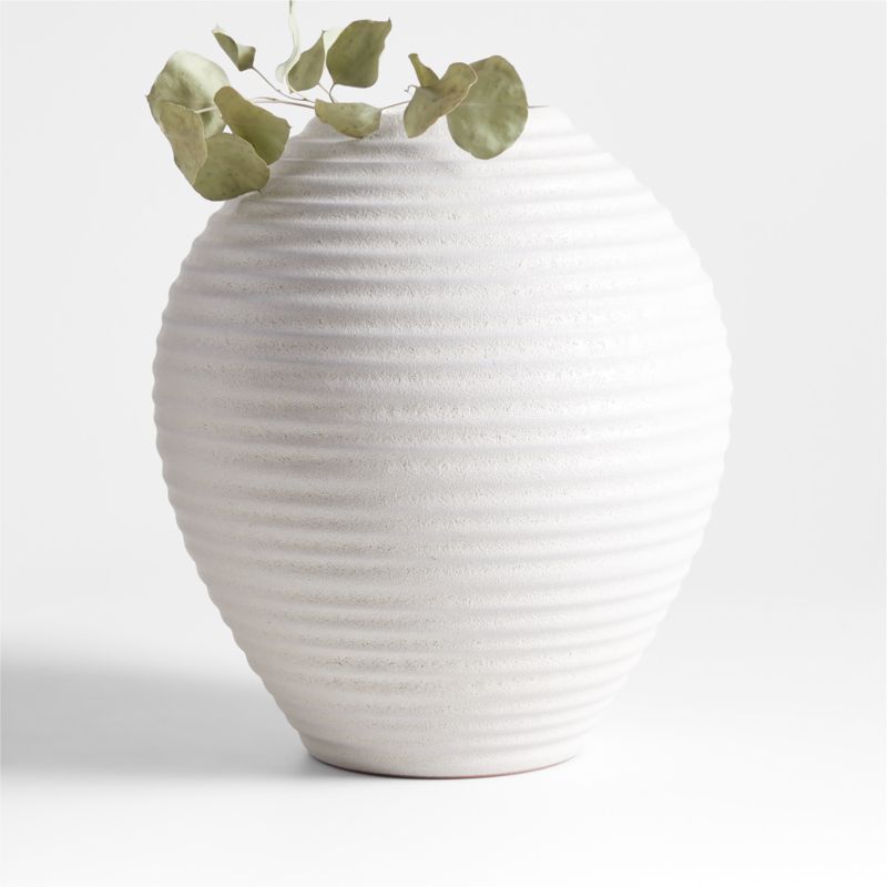 Otsu Round White Ceramic Textured Vase 12" + Reviews | Crate & Barrel | Crate & Barrel