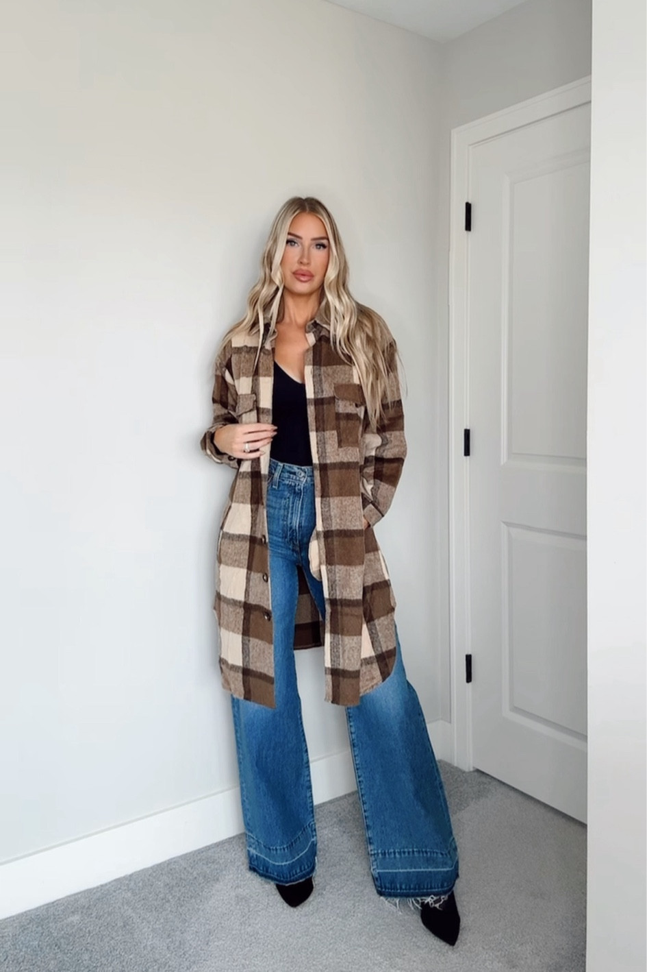 Thanksgiving outfit inspo 🦃 wearing a size M in the bodysuit and plaid shacket & size 28 long in the jeans 

#LTKStyleTip #LTKFindsUnder100 #LTKFindsUnder50