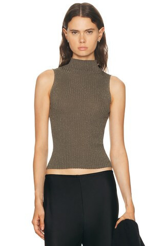 LESET Blake Rib Sleeveless Turtleneck Top in Olive | FWRD 