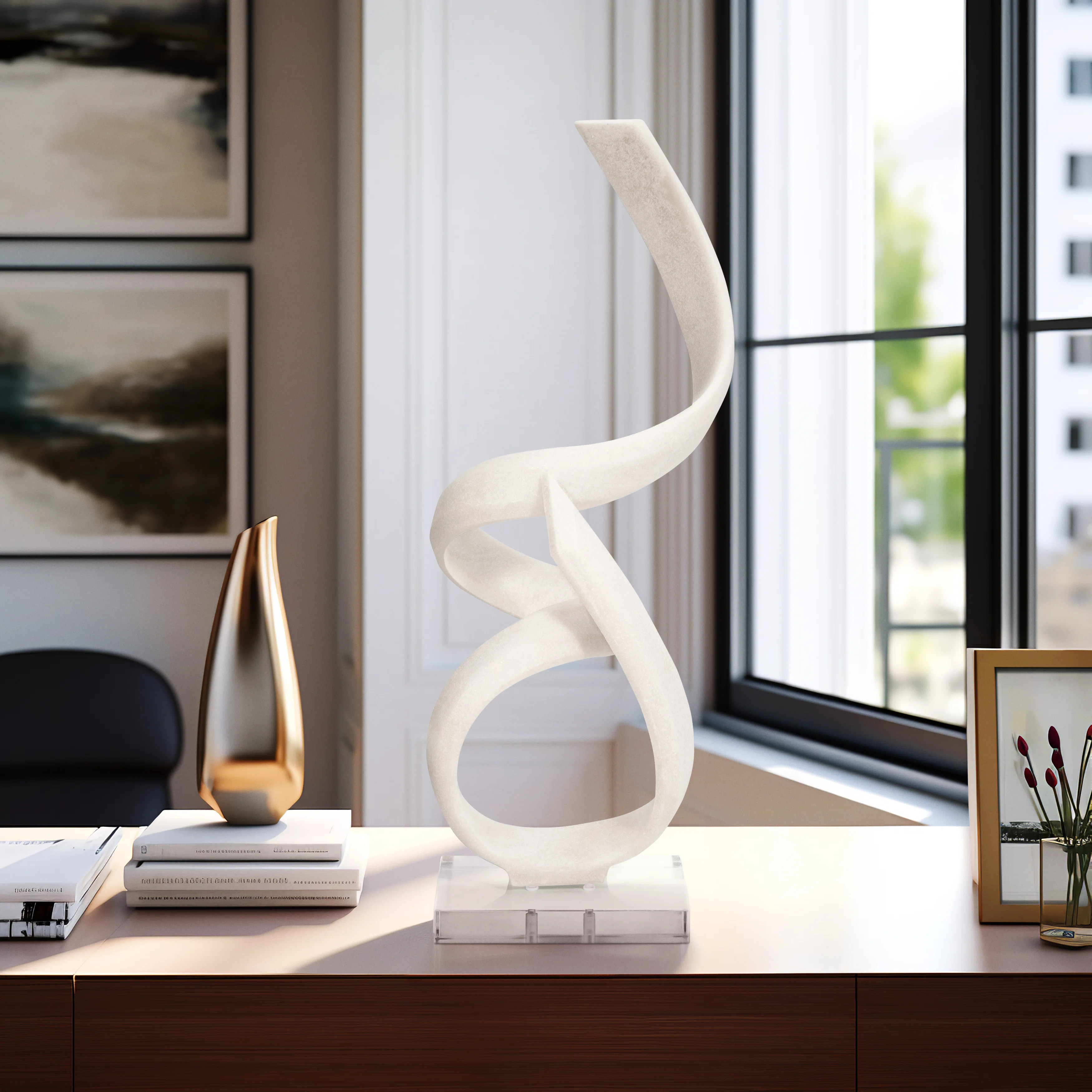 Decorative Object - Resin & Acrylic - Modern Sculptural Design - 27" Tall - White Finish - Glam &... | Wayfair North America