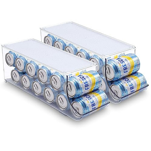 Soda Can Organizer with Lids, Stackable Soda Can Dispenser for Refrigerator, Clear Can Holder Organization and Storage Bins for Fridge, Freezer, Kitchen, Countertops, Pantry Organizer, Holds 12 Cans | Amazon (US)