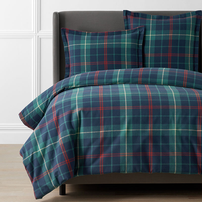 Classic Plaid Ultra-Cozy Cotton Velvet Flannel Duvet Cover - Red-Green, Twin | The Company Store
