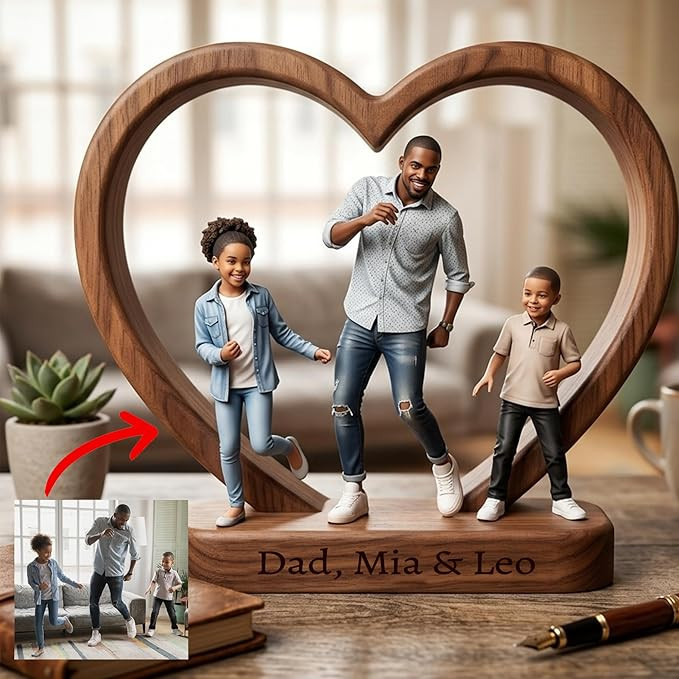 Custom Photo Portrait Dad Gift for Father's Day, Personalized Dad And Child Wooden Heart Block, C... | Amazon (US)