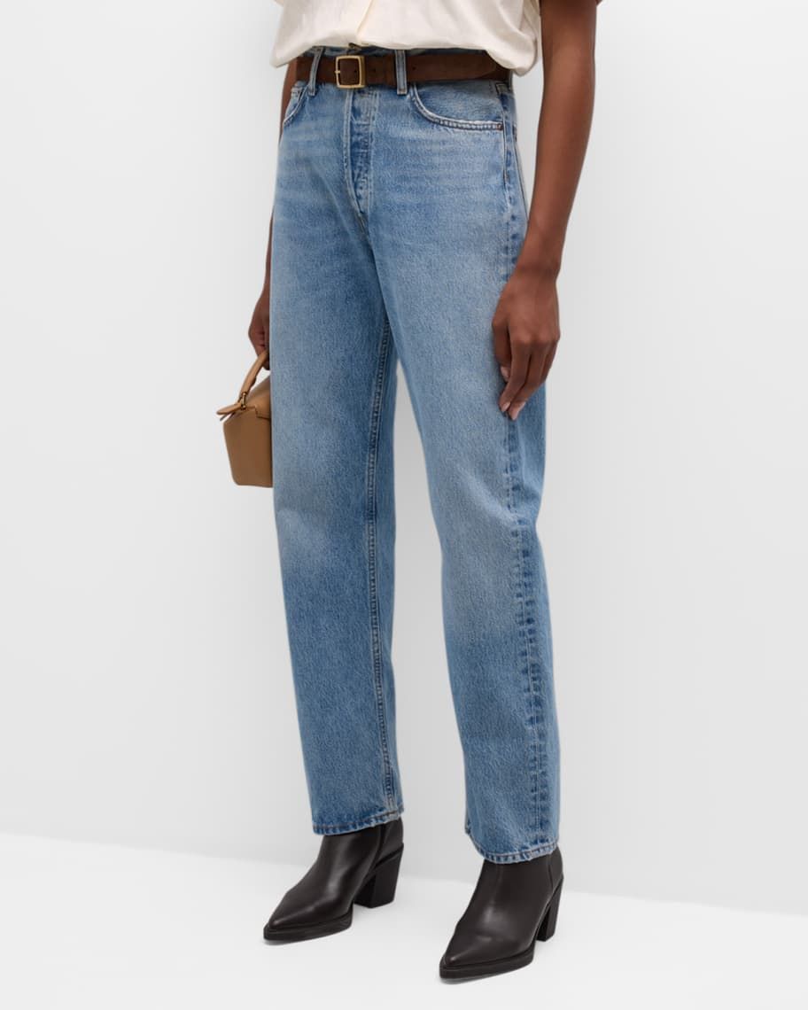 90s Pinch Waist High-Rise Straight Jeans | Neiman Marcus