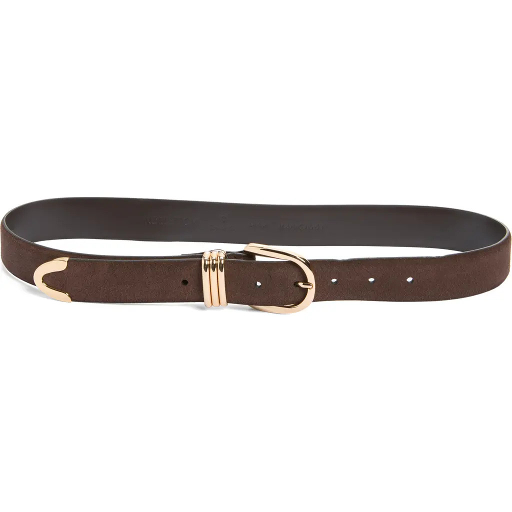 Nordstrom Janae Suede Belt in Chocolate- Gold at Nordstrom, Size Small | Nordstrom