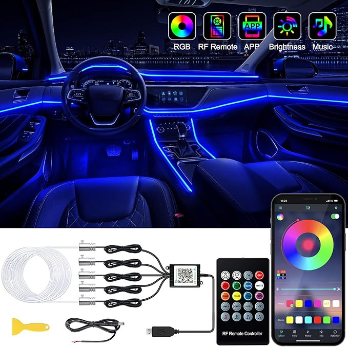 Interior Car LED Strip Lights with Wireless APP and Remote Control, RGB 5 in 1 Ambient Lighting K... | Amazon (US)