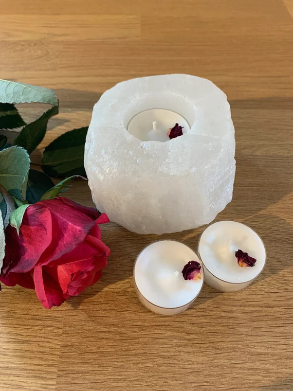 Calm White Himalayan Rock Salt Tea Light Candle Holder, Gift Set, Natural Candle, Relaxing Gift, ... | Etsy (US)