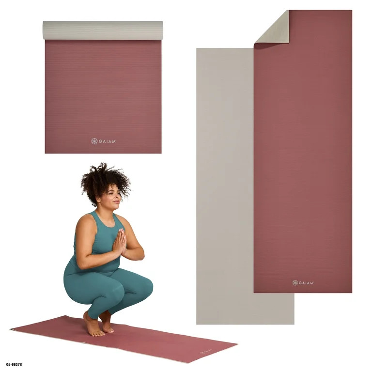Gaiam Reversible Yoga Mat, Pink Khaki, 24" x 68", 5mm Thickness | Walmart (US)