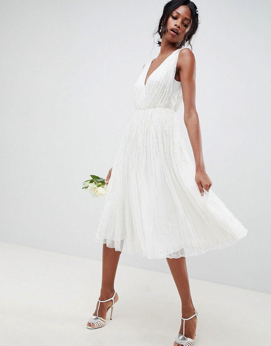 ASOS EDITION waterfall sequin midi wedding dress-White | ASOS (Global)