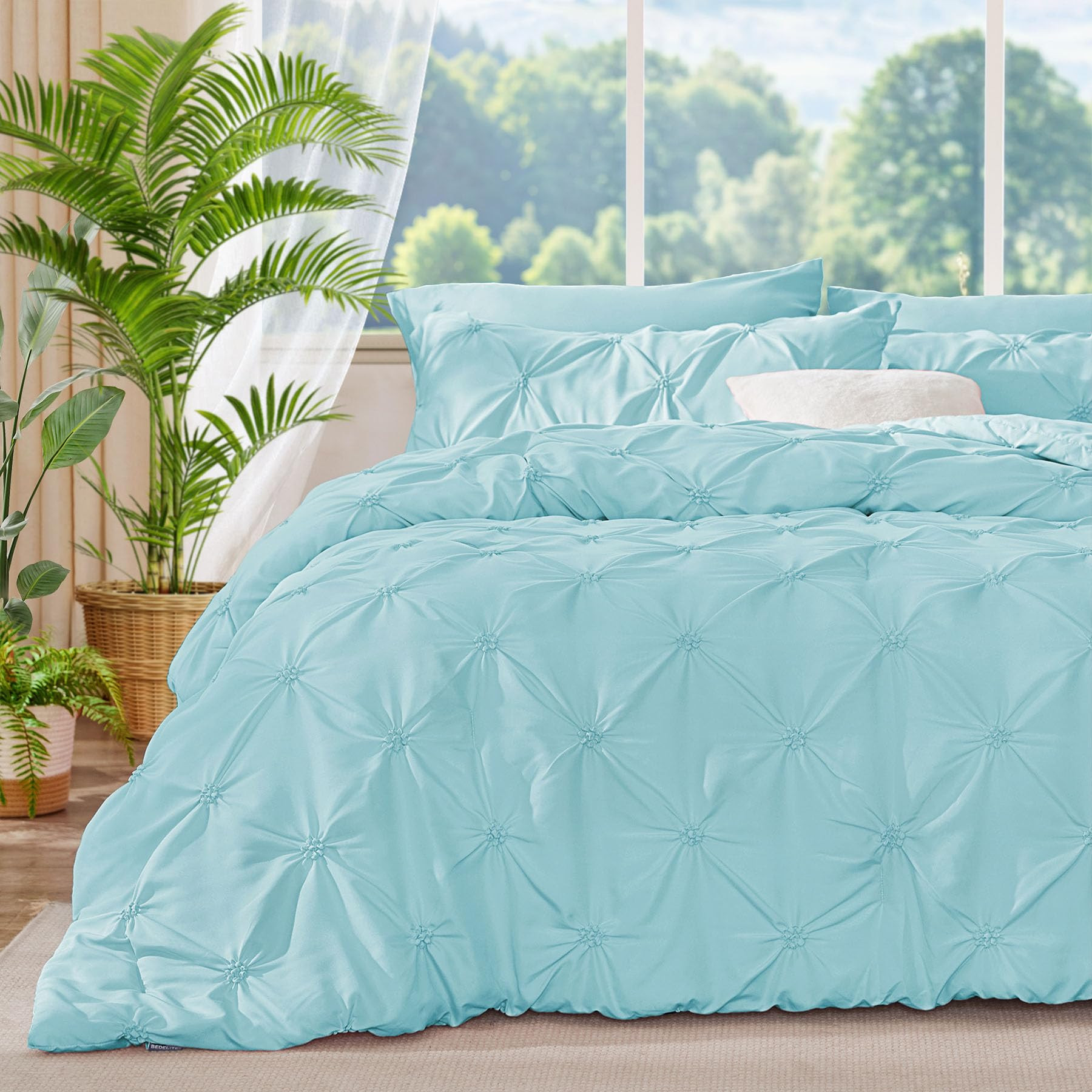 BEDELITE Macaron Blue King Size Comforter Set - 3 Pieces Boho Pintuck Bedding Comforter Sets, Lig... | Amazon (US)