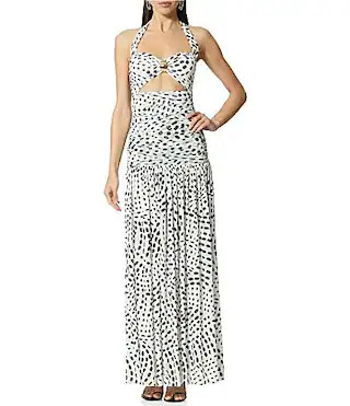 AFRM Blane Hardware Dot Printed Halter Neck Sleeveless Power Mesh Maxi Dress -  XS | Dillard's
