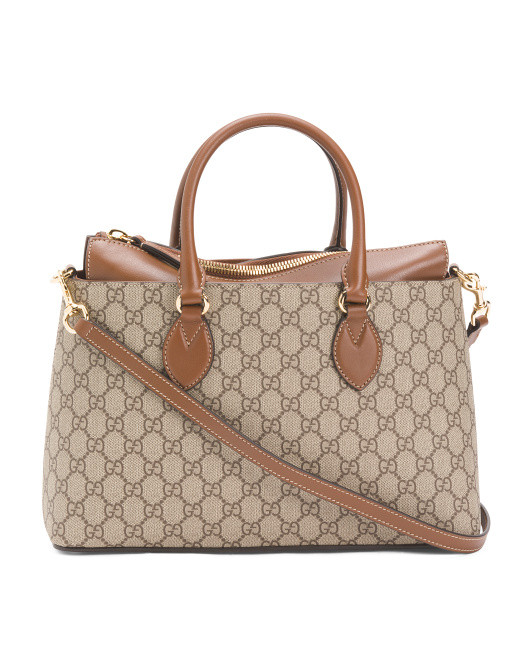 Made In Italy Canvas And Leather Small Gg Supreme Satchel With Strap | TJ Maxx