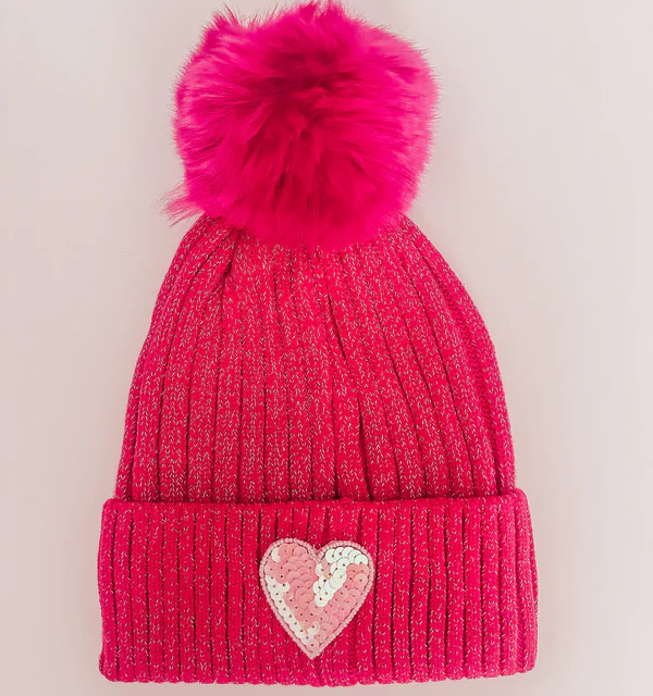 Hot Pink Sequin Heart Beanie | localE.