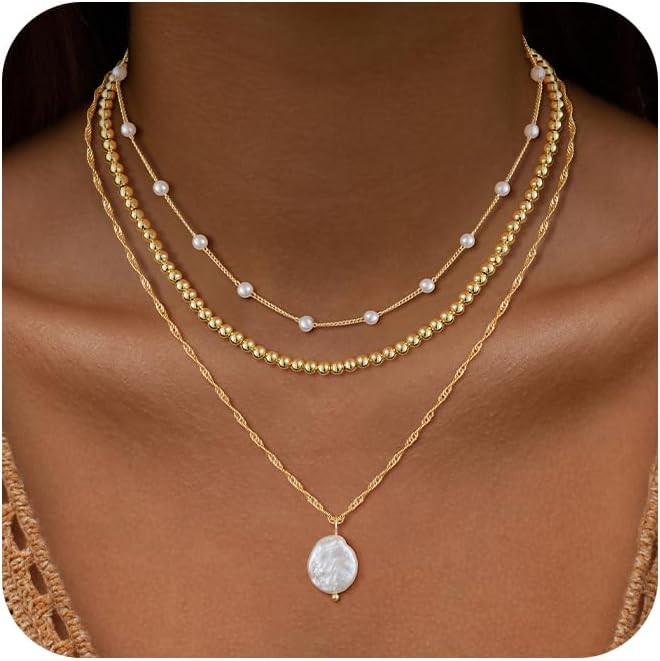 Layered Gold/Silver Necklaces for Women，Stackable 14K Gold/Silver Plated Choker Chain Necklace ... | Amazon (US)