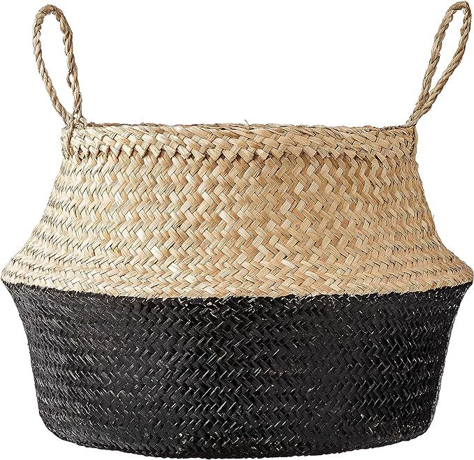Bloomingville Round Natural Seagrass Basket with Handles, 19.5 Inch, Natural & Black | Amazon (US)