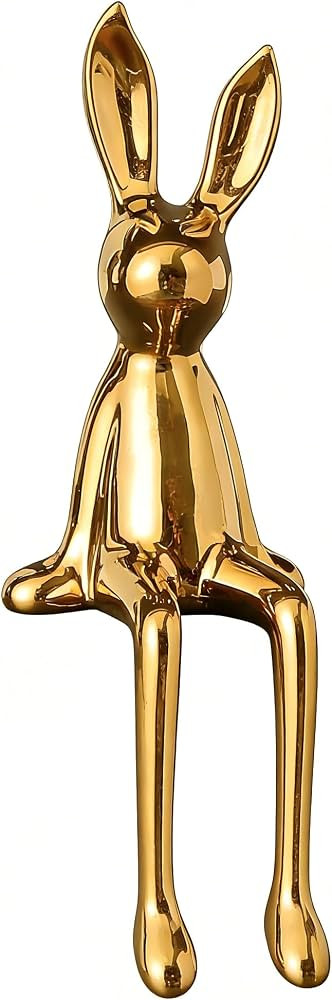 Vintage Ceramic Golden Rabbit - Home, Office, and Hotel Decor with 8.8-inch Sitting Rabbit Statue... | Amazon (US)