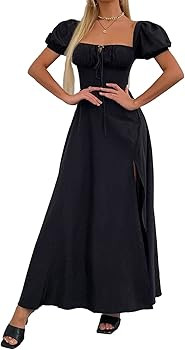 Women's Summer Puff Sleeve Floral Split Maxi Dress Flowy A Line Casual Beach Long Dresses 2025 | Amazon (US)