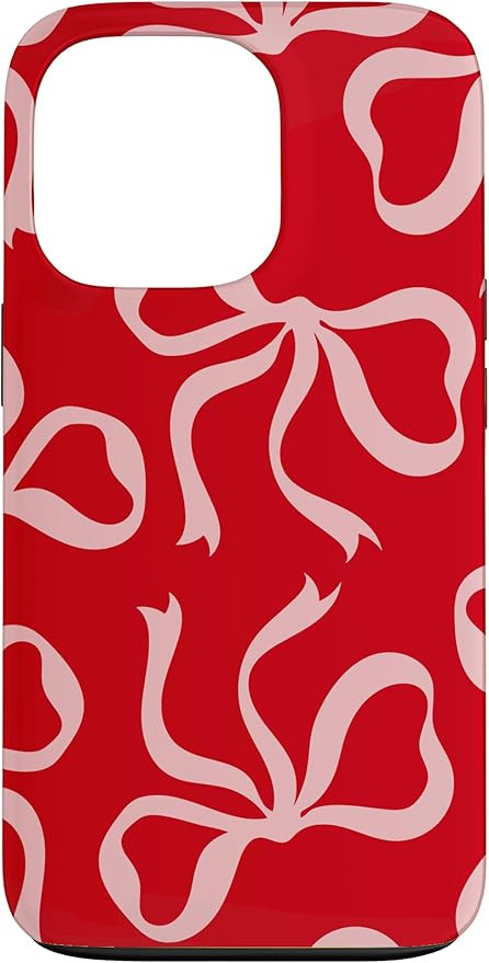 iPhone 13 Pro Coquette Aesthetic Pink Bows on Red Pattern Ribbons Case | Amazon (US)