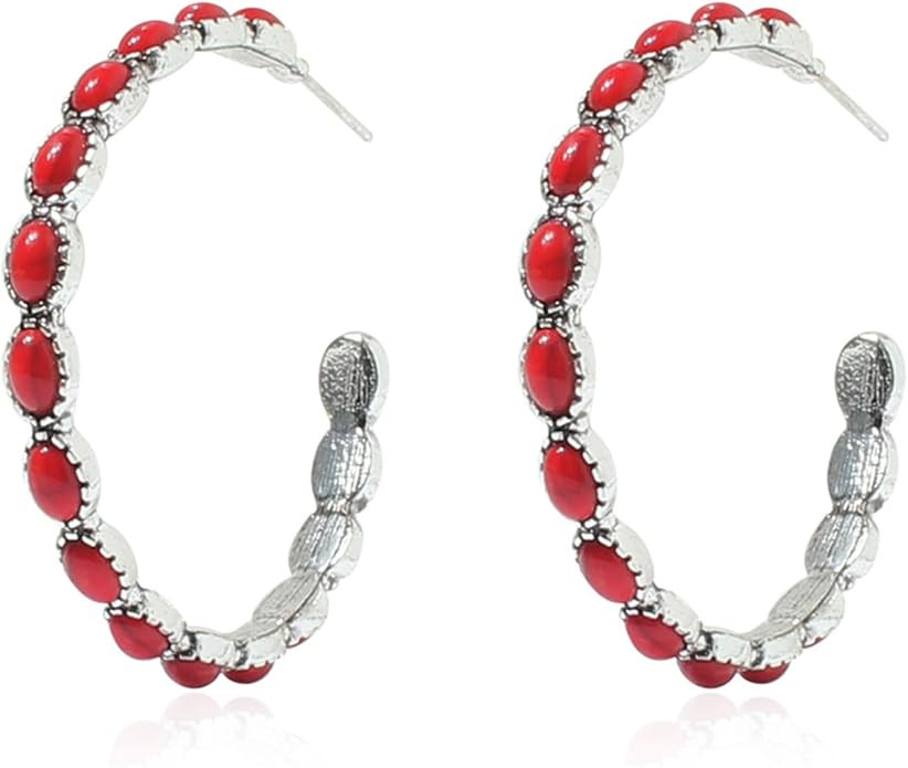 Western Outfit Earrings for Women Oval Turquoise Dangle Earrings Vintage Silver Drop Earrings Wes... | Amazon (US)