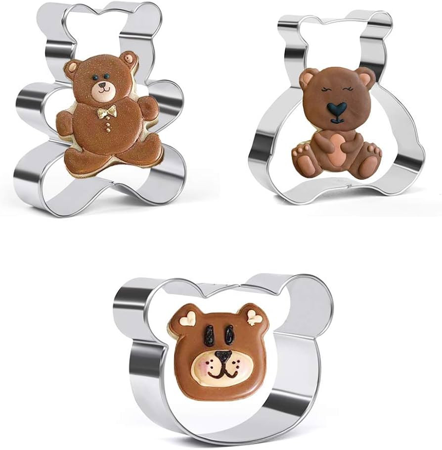 Crethinkaty Teddy Bear Cookie Cutter Set - 3 Pieces Bear Face and Teddy Bears Stainless Steel Bis... | Amazon (US)