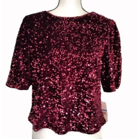 Nanette Lepore Beautiful Red Ruby Velvet Sequined Holiday Event Top Size M | Poshmark
