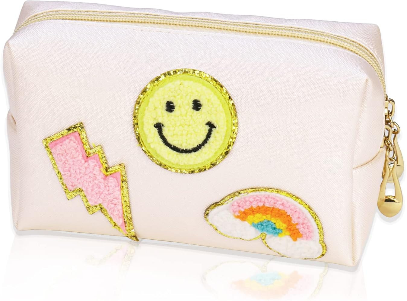 kaiersi Preppy Patch Makeup Bag Small Toiletry Bag PU Leather Portable Waterproof Travel Cosmetic... | Amazon (US)