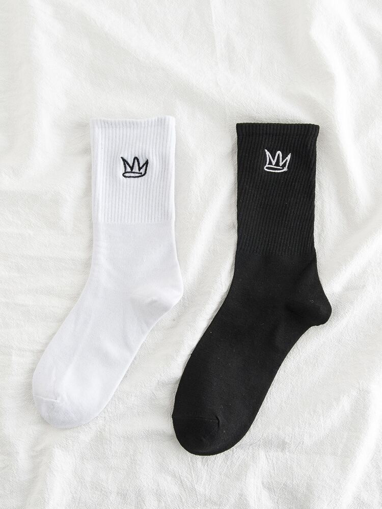 2pairs Men Embroidery Crew Socks | SHEIN