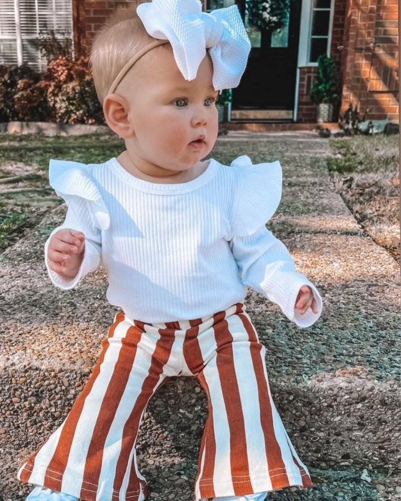Landry Boho Denim Bell Bottoms - Burnt Orange Stripes | Bailey's Blossoms